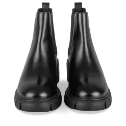 Bottines NOIR Femme CUIR Motif Uni Elastique