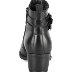 Bottines NOIR Femme CUIR Motif Uni Boucle + Fermeture éclair