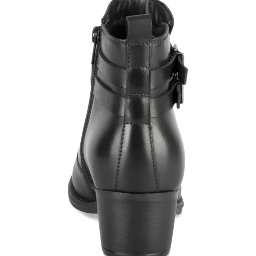 Bottines NOIR Femme CUIR Motif Uni Boucle + Fermeture éclair