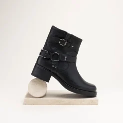 Bottines NOIR Femme CUIR Motif Uni A Enfiler