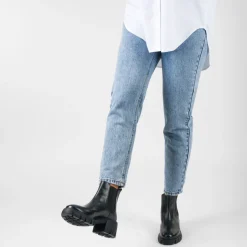 Bottines NOIR Femme CUIR Motif Uni Elastique