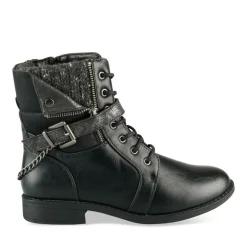 Bottines NOIR Femme Motif Chaîne Lacets