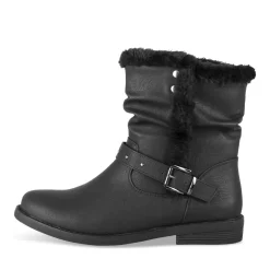 Bottines NOIR Femme Motif Fausse Fourrure Boucle + Fermeture éclair