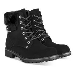 Bottines NOIR Femme Motif Fausse Fourrure Lacets
