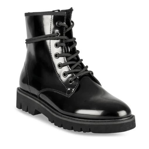Bottines NOIR Femme Motif Uni Lacets