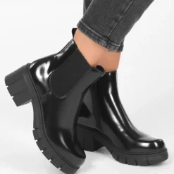 Bottines NOIR Femme Motif Vernis Elastique