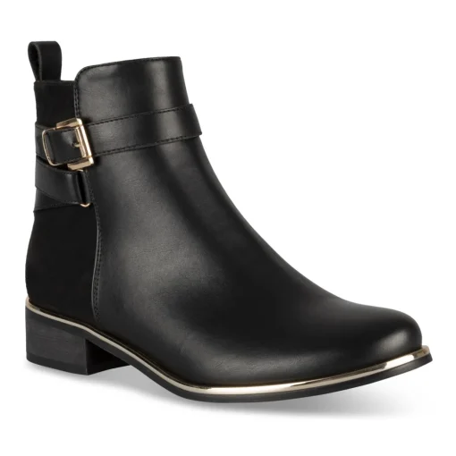 Bottines NOIR Femme Motif Uni Boucle + Fermeture éclair