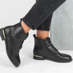 Bottines NOIR Femme Motif Uni Lacets
