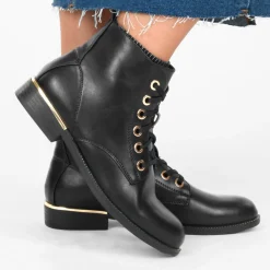 Bottines NOIR Femme Motif Uni Lacets