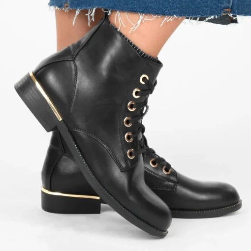 Bottines NOIR Femme Motif Uni Lacets