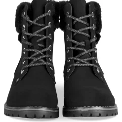 Bottines NOIR Femme Motif Fausse Fourrure Lacets