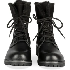 Bottines NOIR Femme Motif Fausse Fourrure Lacets