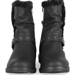 Bottines NOIR Femme Motif Fausse Fourrure Boucle + Fermeture éclair