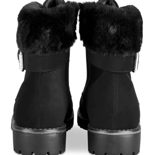Bottines NOIR Femme Motif Fausse Fourrure Lacets