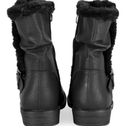 Bottines NOIR Femme Motif Fausse Fourrure Boucle + Fermeture éclair