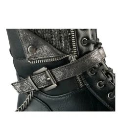 Bottines NOIR Femme Motif Chaîne Lacets
