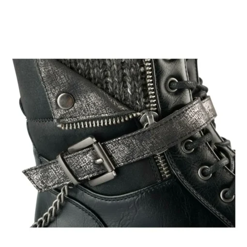 Bottines NOIR Femme Motif Chaîne Lacets