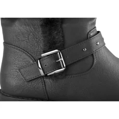 Bottines NOIR Femme Motif Fausse Fourrure Boucle + Fermeture éclair