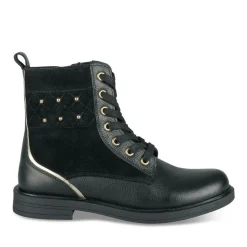 Bottines NOIR Fille CUIR Motif Clouté Lacets