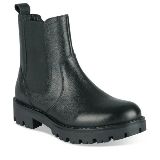 Bottines NOIR Fille CUIR Motif Uni Fermeture éclair