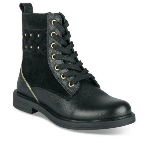 Bottines NOIR Fille CUIR Motif Clouté Lacets
