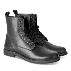 Bottines NOIR Fille CUIR Motif Uni Lacets