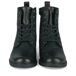 Bottines NOIR Fille CUIR Motif Uni Lacets