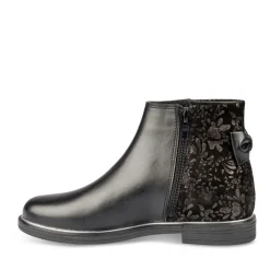 Bottines NOIR Fille CUIR Motif Uni Lacets
