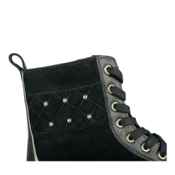 Bottines NOIR Fille CUIR Motif Clouté Lacets