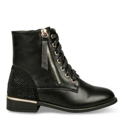 Bottines NOIR Fille Motif Uni Lacets