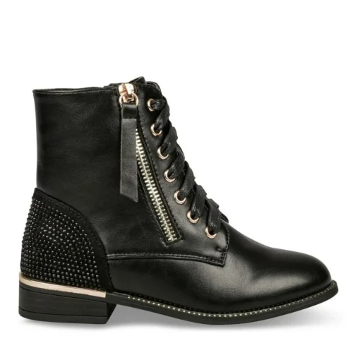 Bottines NOIR Fille Motif Uni Lacets