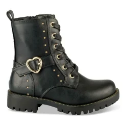 Bottines NOIR Fille Motif Clouté Lacets + Fermeture éclair