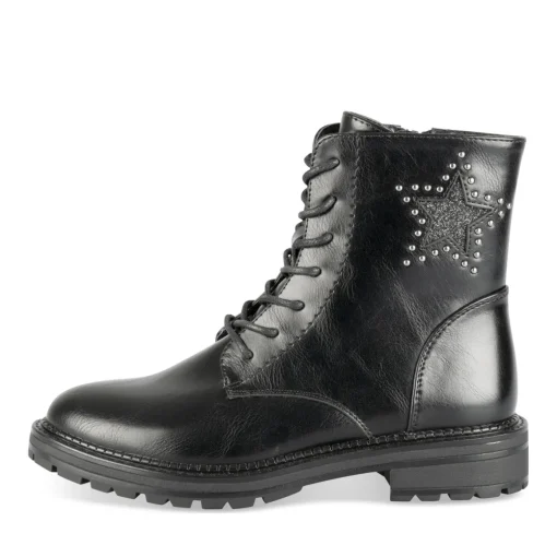 Bottines NOIR Fille Motif Uni Lacets + Fermeture éclair