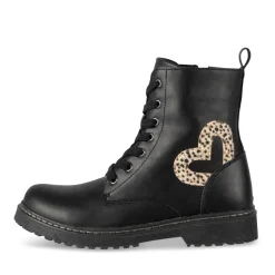 Bottines NOIR Fille Motif Uni Lacets + Fermeture éclair