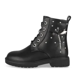 Bottines NOIR Fille Motif Uni Lacets + Fermeture éclair