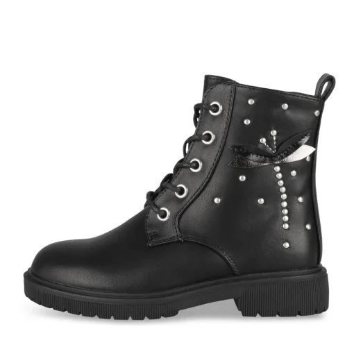 Bottines NOIR Fille Motif Uni Lacets + Fermeture éclair