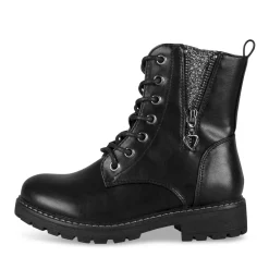 Bottines NOIR Fille Motif Uni Lacets + Fermeture éclair
