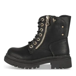Bottines NOIR Fille Motif Uni Lacets + Fermeture éclair