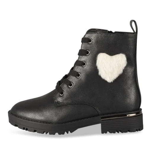 Bottines NOIR Fille Motif Uni Lacets