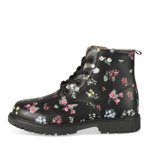 Bottines NOIR Fille Motif Fleuri A Enfiler