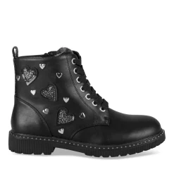 Bottines NOIR Fille Motif Uni Lacets + Fermeture éclair