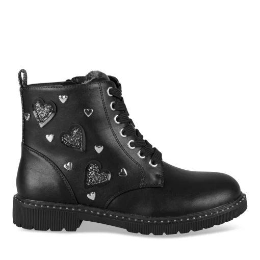 Bottines NOIR Fille Motif Uni Lacets + Fermeture éclair