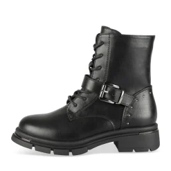 Bottines NOIR Fille Motif Uni Lacets + Fermeture éclair