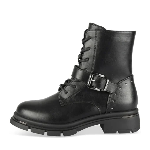 Bottines NOIR Fille Motif Uni Lacets + Fermeture éclair
