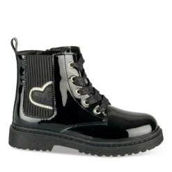 Bottines NOIR Fille Motif Vernis Lacets + Fermeture éclair