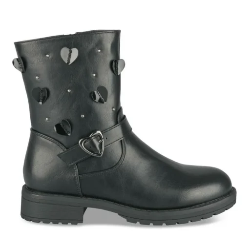 Bottines NOIR Fille Motif Coeurs Fermeture éclair