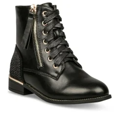 Bottines NOIR Fille Motif Uni Lacets