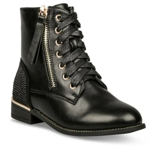 Bottines NOIR Fille Motif Uni Lacets