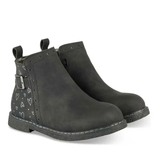 Bottines NOIR Fille Motif Coeurs Fermeture éclair