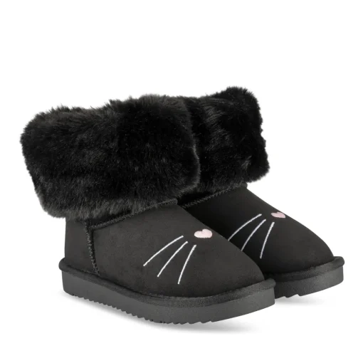 Bottines NOIR Fille Motif Fausse Fourrure A Enfiler